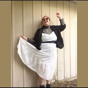 Long boho white dress.